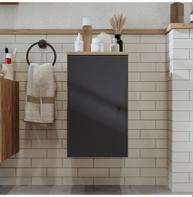 Resim Banyo Dolabı Mat Mdf 60 X 35 Cm Banyo Boy Dolap Atlantik Antrasit Atlantik Çam - Antrasit 