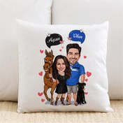 Resim Atı ve Köpeği Olan Çiftler Karikatürlü Yastık 