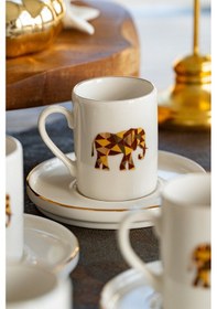 Resim Heda Porselen Origami Fil 12 Parça 6 Kişilik Porselen Kahve Fincan Takımı Kırık Beyaz 