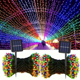 Resim Bir dış mekan güneş dizisi ışıkları paketi, 8 modlu güneş bahçe dekoratif ışıklar, 7 metre/22.96 feet sokak dekoratif ışık dizisi, 50 LED güneş perisi ışıklar, LED dış mekan dizisi ışıklar bahçe, parti, Noel ve tatil dekorasyonları için. 