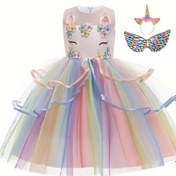 Resim Kızların Prenses Tutu Elbisesi Çiçek Aplikasyonu ile - Kollu Tül Etek Doğum Günü Partileri, Yaz Etkinlikleri ve Özel Günler için, Dar Kesim Yuvarlak Yaka, Canlı Çok Renkli Tasarım, Kızların Prenses Elbiseleri, Parti Kıyafeti, Dekoratif Çiçek Detayları, Pürüzsüz Dokuma 