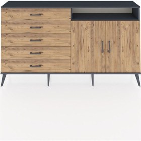 Resim Arges Konsol 2 Raflı 5 Çekmeceli 2 Kapaklı 176x30x99 Antrasit-çam Atlas Çam/atlas Çam - Antrasıt 