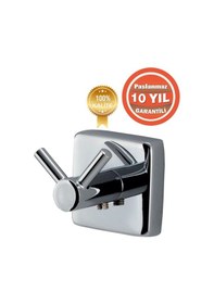 Resim Çelik Banyo Paslanmaz Pirinç Vizyon Çiftli Bornozluk Askılık Havlu Askısı Krom 