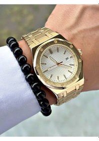 Resim Özel Premium Lüks Seri Eşref Tek Saat Modeli Metal Kordon Takvimli Erkek Kol Saati-bileklik Hediyeli Sarı 