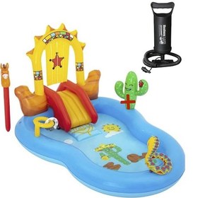 Resim 62002 Pompalı- Bestway 53118 Wild West Kaydıraklı Fıskiyeli Aksesuarlı Aquapark Şişme Eğlence Havuzu -264x188x140 Cm Mavi 
