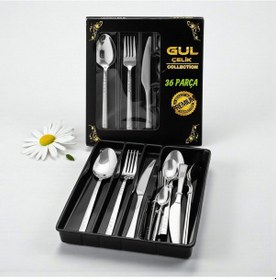 Resim 36 Parça 6 Kişilik Çatal Bıçak Kaşık Seti Bıçaklı Damla Model 18/0 Kalite Kutulu-bıçak Sadedir 18/0 Paslanmaz Çelik 
