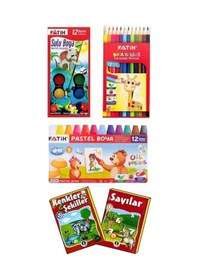Resim 12'li Set Kuru Boya , Pastel Boya , Sulu Boya 1 Adet Boyama Kitabı Hediye B.s Çok Renkli 