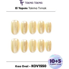 Resim 15'li Sarı Kısa Oval Kov1550 Tekrar Kullanılabilir El Yapımı Protez Takma Tırnak S 