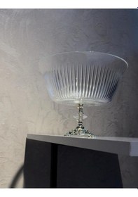 Resim Elta Collection Metal Ayaklı Gümüş Detaylı Büyük Boy Kase- Sunum - Servis - Salata Kasesi gümüş 