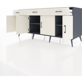 Resim Kronos Konsol 3 Raflı 3 Çekmeceli 4 Kapaklı 176x59x83 Antrasit-aytaşı/aytaşı Aytaşı/aytaşı 
