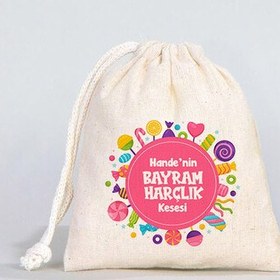 Resim Renkli Şeker Tasarımlı Kişiye Özel Bayram Harçlık Kesesi 
