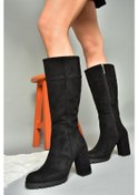 Resim Fox Shoes R518911402 Siyah Süet Kalın Topuklu Kadın Çizme Siyah 
