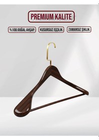 Resim Ceviz Ahşap Gold Lama Kancalı Pabuçlu Takım Elbise Askısı Ceviz 