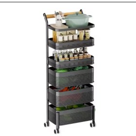 Resim 6 Katlı Metal Siyah Yana Açılır Sebze Meyve Sepeti Patates Soğan Sepeti Sebzelik Tekerlekli 1093-CN 