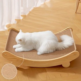 Resim Dayanıklı Katı Ahşap Kedi Tırnak Çıkarma Direği ve Yatak ile Çıkarılabilir Sisal Ped - Çok Seviyeli Kedi Tırmanma Kulesi, İç Mekan Kedileri için Alan Tasarruflu Mobilya Koruyucu, Yumuşak Keteni Dinlenme Alanıyla Kolay Montajlı Kedi Ağacı, Kedi Tırmanma Duvar Sistemi 