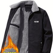 Resim Kış ve sonbahar için erkek polar astarlı düz korduroy ceket, hediye olarak şık ve çok yönlü kalın dış mekan mont 