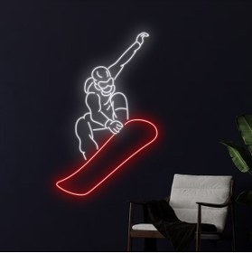 Resim BİZ BU İŞİN KEYİF KISMINDAYIZ Snowboard Yapan İnsan Figürlü Neon Tabela 