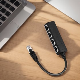 Resim 4 Portlu Ethernet Kablo Bölücü Adaptör - Tak ve Kullan, Güç Gerektirmez, Çoklu Cihazlar için Siyah Ağ Uzatma Kablosu, Kolay Kurulum için Kompakt Tasarım, Dikey Hizalama Tasarımı | Dayanıklı Yapı 