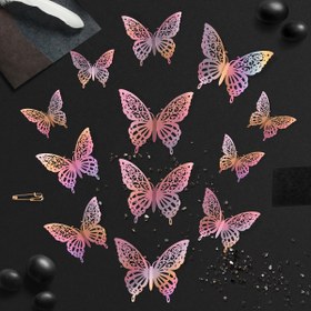 Resim 12 adet Whimsy Wings 3D Kağıt Kelebek Duvar Dekoru, Sökülebilir Kendinden Yapışkan Seramik Yüzey Uyumlu, Çağdaş Hayvan Baskısı Doğum Günü, Parti, Kek, Sınıf, Düğün Dekorasyonu için 