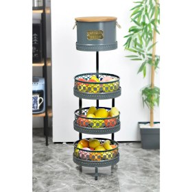 Resim Evistro Doğal Ahşap Ekmeklikli Ferforje Sebzelik ve Meyvelik Desenli Antrasit 