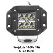 Resim DELCO CARUB 10-30V PROJEKTÖR 18 WATT 6 LEDLİ 12 VOLT METAL 