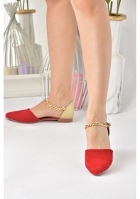 Resim Fox Shoes Kırmızı Dore Süet Kadın Babet B726024402 Kırmızı 