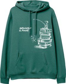 Resim Knowledge Baskılı Yeşil Hoodie 