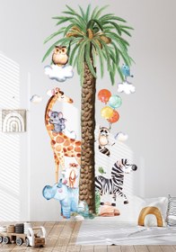 Resim Sevimli Safari Havanları Palmiye XL Boy ve Gelişim Ölçer Çocuk Odası Duvar Sticker - 71x145 cm / Renkli / Boy Ölçer 