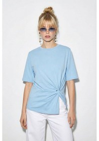 Resim Shade Kadın Vatkalı Omuz Detaylı Düğüm Detaylı Kısa Kollu T-shirt 1067 60286068 - Bebe Mavisi 