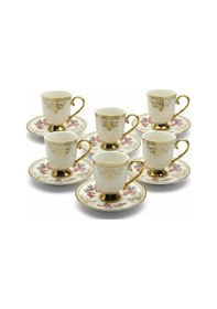 Resim 6 Kişilik Porselen Yaldızlı Kahve Fincanı Çiçekli Arz/0125 Diğer 