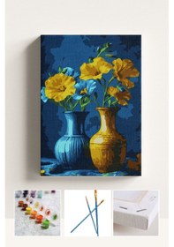 Resim Sayılarla Boyama Seti Numaralı Tuval Fırça Boya Sarı Çiçek 40x50 Cm 