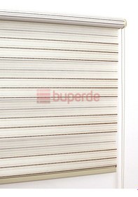 Resim Buperde Krem Kahve Beyaz Renkli Pilise Pliseli Zebra Stor Perde 