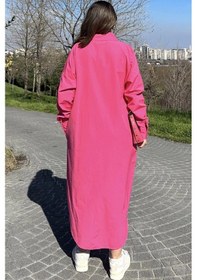 Resim WeShaya Kadın Fuşya Uzun Kol, Eteği Oval Kesim, Uzun Ve Salaş, Poplin Gömlek Elbise Fuşya 
