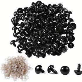 Resim 200 adet 10mm plastik siyah el sanatları güvenlik gözleri, Amigurumi doldurulabilir hayvan örgü oyuncak el sanatları üretimi için uygun ayı gözleri ve yıkayıcılar 100 adet Göz + 100 adet Yıkayıcı 