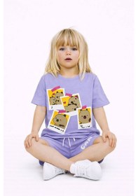 Resim Miniko Kids Kız Çocuk Capybara Modelli Pamul Şortlu Takım Lila 