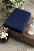 Resim Koyu Lacivert Yıldız Jakarlı Pamuk Yüz Havlusu (50x90) Kigili