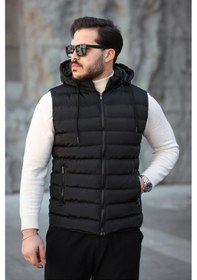 Resim Mero Life Erkek Siyah Standart Fit Çıkarılır Kapüşonlu Cepli Fermuarlı Şişme Yelek 
