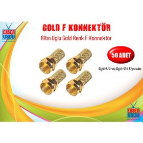 Resim 50 Adet Gold Sarı Altın Uç F Konnektör Ef Fe Jak 