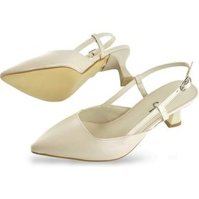 Resim 1025 Arkası Açık Kadın Topuklu Ayakkabı 5 Cm Abiye Düğün Nişan Kına Gecesi Kdnca Bej 