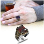 Resim Baget Kesim Kırmızı Zirkon Taşlı Yanları Gotik Süslemeli 925 Ayar (532045188) 