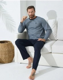 Resim Kly 9243 Uzun Kol 0 Yaka 4 Mevsim Erkek Pijama Takımı 001 