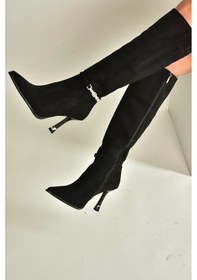 Resim Fox Shoes V820330002 Siyah Süet İnce Topuklu Kadın Çizme Siyah 