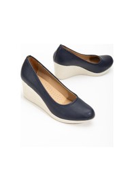 Resim Dilimler Ayakkabı Dolgu Taban Suni Deri Ortopedik Lacivert Kadın Dolgu Topuklu Ayakkabı-2736-lacivert Lacivert 