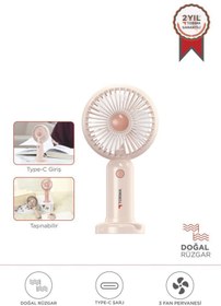 Resim Torima F-28 Pembe Taşınabilir Şarj Edilebilir Mini El Fanı Ve Masa Fanı Soğutucu Pervane 