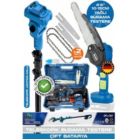 Resim Böhrer V598/21V 6806M Teleskopik 10-15 CM Akülü Budama Şarjlı Zincirli Dal Budama Makinesi Mavi 