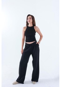 Resim Comeor Fitilli Regular Fit Normal Kalıp Siyah Bisiklet Yaka Sıfır Kol Pamuklu Kadın Atlet Siyah 
