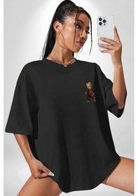Resim Bebek Groot Guardians Galaxy Siyah Oversize Unisex Ön Sol Yan Minimal Baskılı Tişört Koyu Siyah 