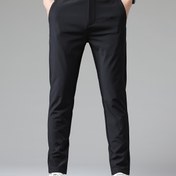 Resim Erkekler için Hafif İş Slim-Fit Esnek Günlük Pantolonlar - Orta Bel Düz Paça, Makinede Yıkanabilir Siyah Renk Yazlık & Her Mevsim Ofis ve Günlük Kıyafet, Şık Pantolon Tasarımı, Rahat Kalıp 