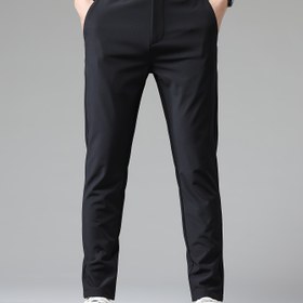 Resim Erkekler için Hafif İş Slim-Fit Esnek Günlük Pantolonlar - Orta Bel Düz Paça, Makinede Yıkanabilir Siyah Renk Yazlık & Her Mevsim Ofis ve Günlük Kıyafet, Şık Pantolon Tasarımı, Rahat Kalıp 