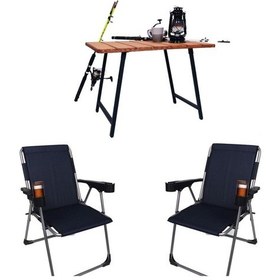 Resim Alin Metal Kamp Sandalyesi 2''li Lüks Bardaklı Kamp Sandalyesi Ve Masa Set Fgt-01 Lacivert Lacivert 